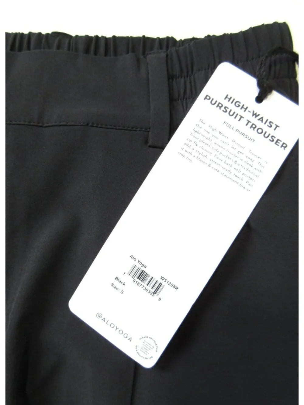 NWT Alo W51208R High-Waist Pursuit Trouser in Black Pleated Wide Leg Pants S
